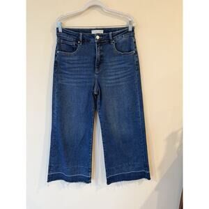 Risen Jeans Womens 11/30 Blue Wide Leg Cropped Stretch Denim Raw Hem Western